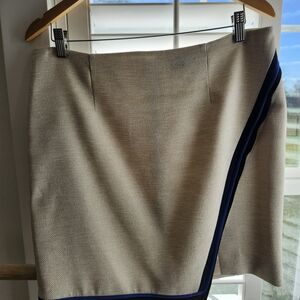 White House Black Market Asymmetrical Beige Skirt with Navy Accent